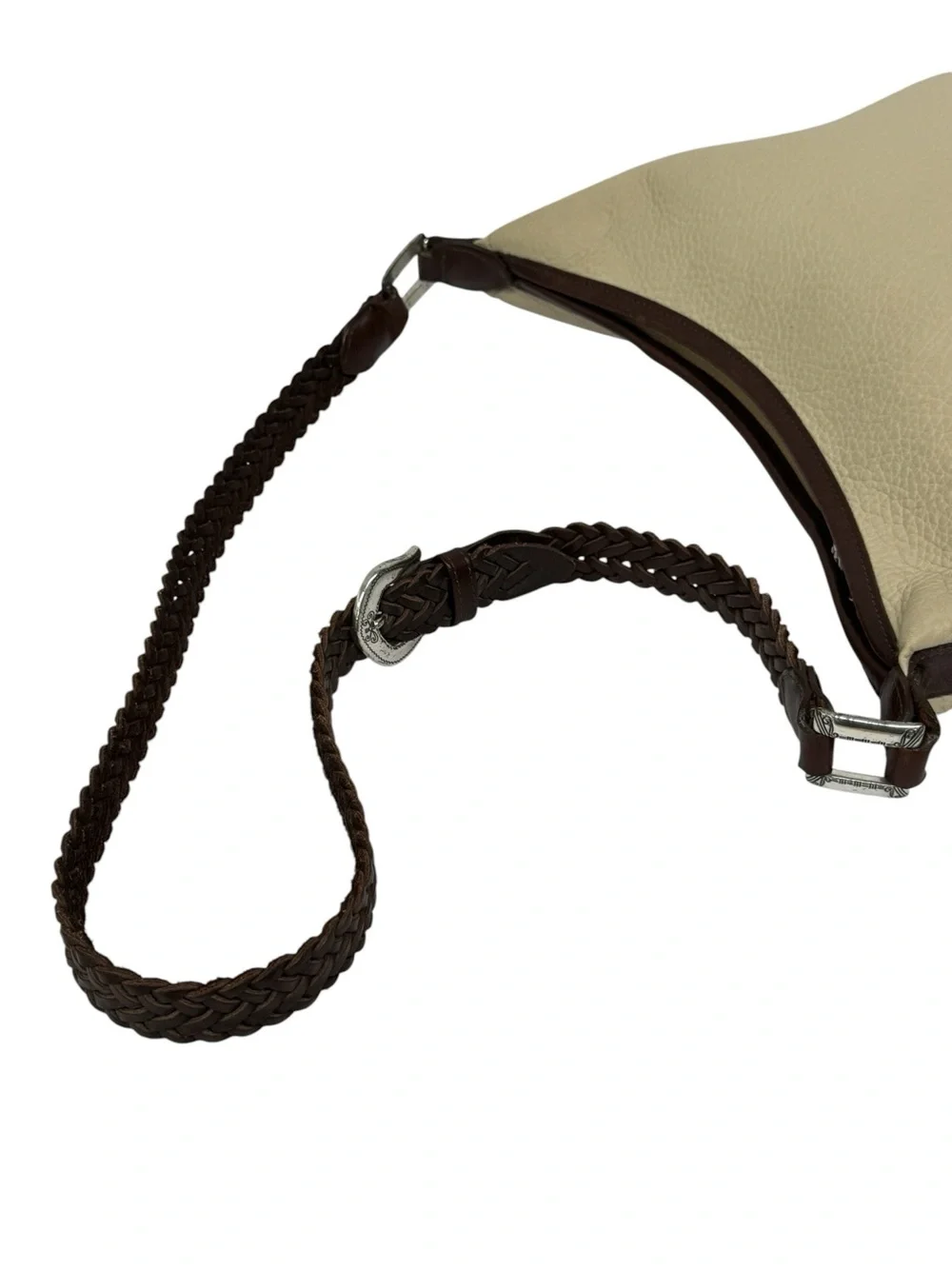Vintage 1996 Brighton Beige Croc Leather Bucket Crossbody Purse w/Braided Strap